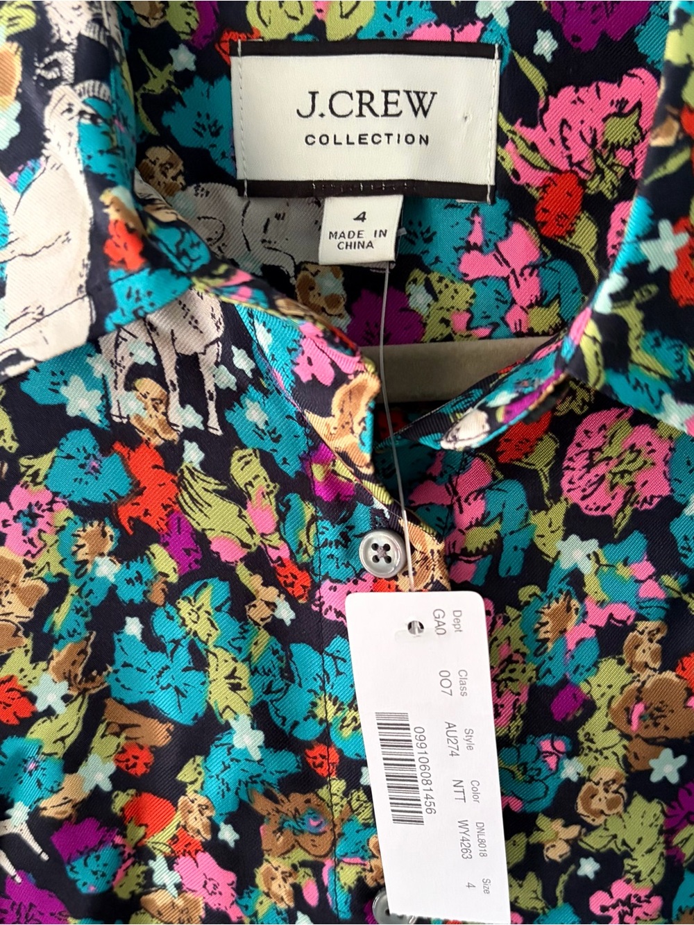 NWT J. Crew Collection Silk Twill Shirt in Grazing Goats Print size 4 - Picture 3 of 5